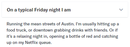typical friday night OkCupid answer