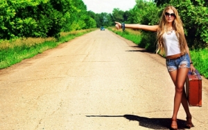 Picture of hot woman hitchhiking.