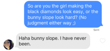 tinder message about skiing