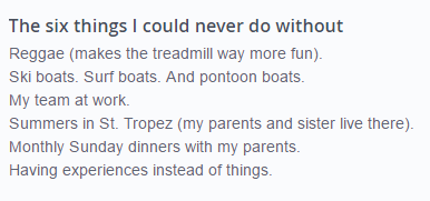 Six things list for OkCupid