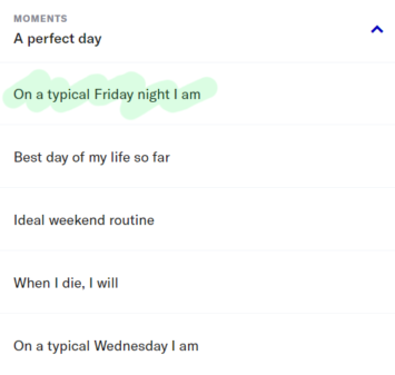 OkCupid Moments section