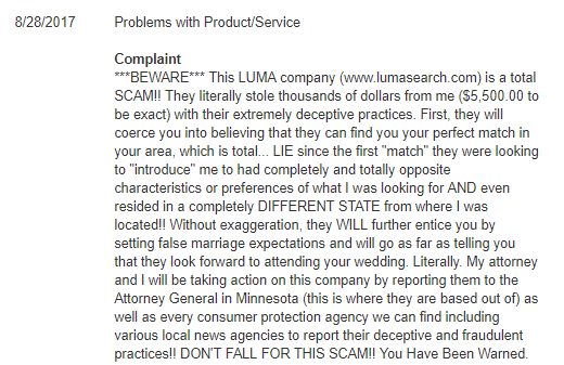 Luma luxury matchmaking bbb complaints
