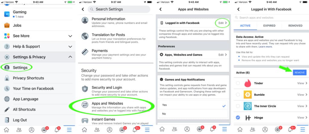 How to Remove Hinge From Facebook