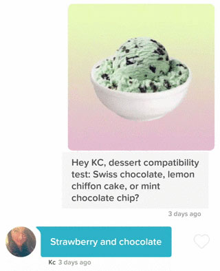 Tinder dessert compatibility test to send a woman you like 