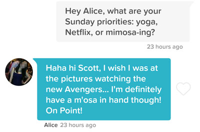 Line about weekend priorities to send on Tinder