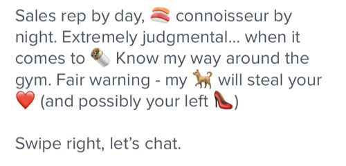 Tinder profile using emoji for interest